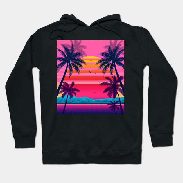 Pink Sunset Retrowave Hoodie by edmproject